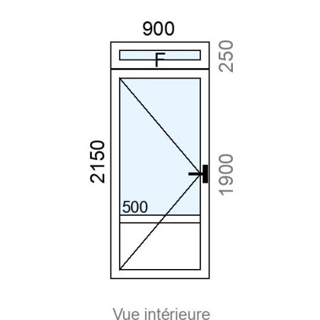 Porte d'entrée PVC 1 vantail  + imposte Fixe L900 x H2150