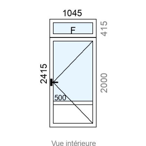 Porte d'entrée PVC 1 vantail  + imposte Fixe L1045 x H2415