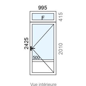 Porte d'entrée PVC 1 vantail  + imposte Fixe L995 x H2425