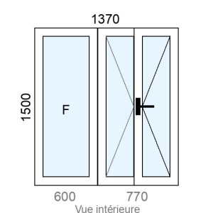 Fixe latéral  +  Fenêtre PVC 2 vantaux L1370 x H1500