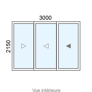 Baie coulissante Alu 3 vantaux 3 rails L3000 x H2150