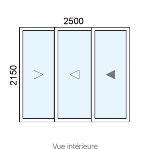 Baie coulissante Alu 3 vantaux 3 rails L2500 x H2150