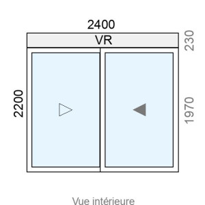 Baie coulissante Alu 2 vantaux L2400 x H1970