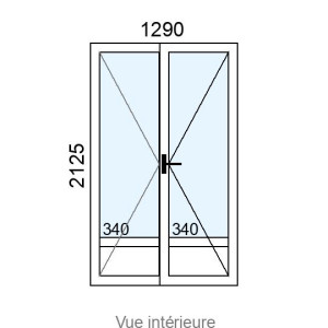 Porte-fenêtre PVC 2 vantaux L1290 x H2125