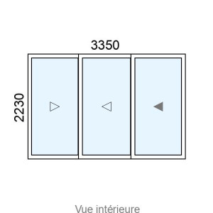 Baie coulissante Alu 3 vantaux 3 rails L3350 x H2230