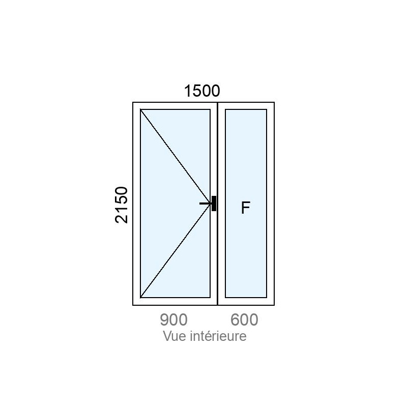 small-Porte-fenêtre PVC 1 vantail  +  Fixe latéral  L1500 x H2150