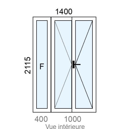 Fixe latéral  +  Porte-fenêtre PVC 2 vantaux L1400 x H2115