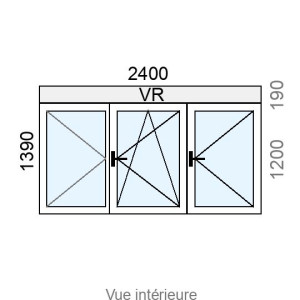 Fenêtre PVC OB 3 vantaux L2400 x H1200