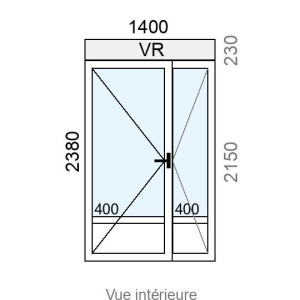 Porte-fenêtre PVC plaxé 2 vantaux L1400 x H2150