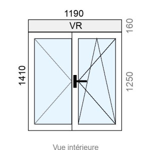 Fenêtre PVC plaxé OB 2 vantaux L1190 x H1250