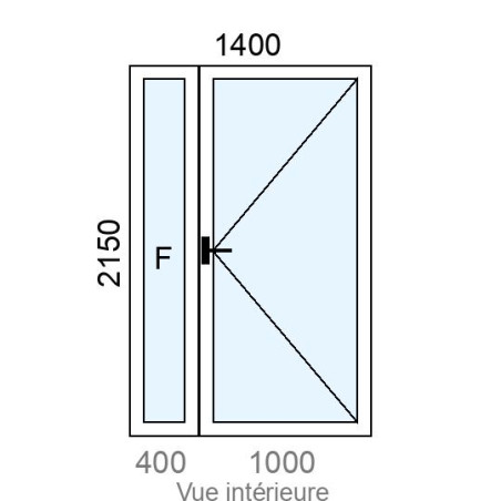 Fixe latéral  +  Porte-fenêtre PVC 1 vantail L1400 x H2150