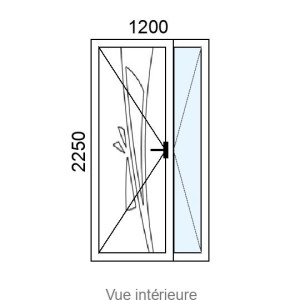 Porte d'entrée ALU 2 vantaux ZENIA VI ( avec vitrage et inserts inox ) L1200 x H2250