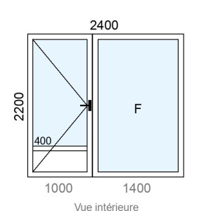 Porte d'entrée PVC 1 vantail  +  Fixe latéral  L2400 x H2200